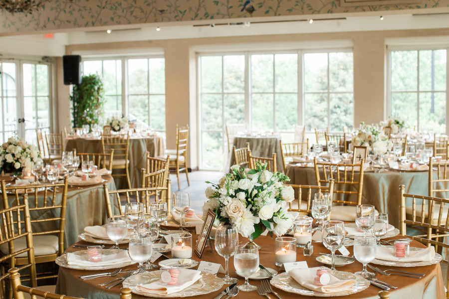 Weddings at O.Henry Hotel with Stephanie and Tim's Gold Tablescapes in the Pavilion