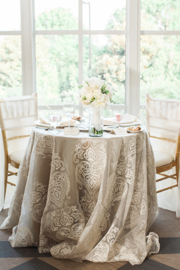 Weddings at O.Henry Hotel with Stephanie and Tim's Upgraded Linens on their Sweetheart Table