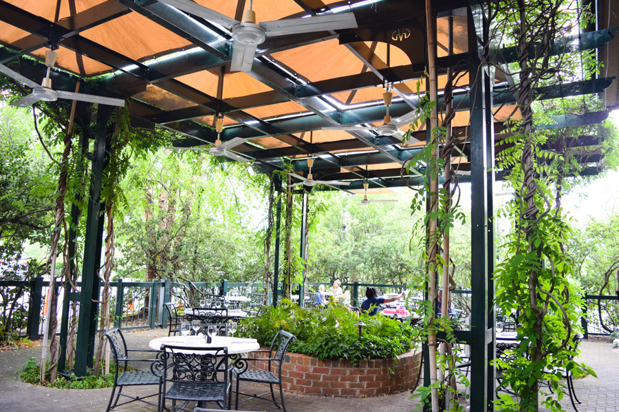 Green Valley Grill Courtyard Dining with shade and fans