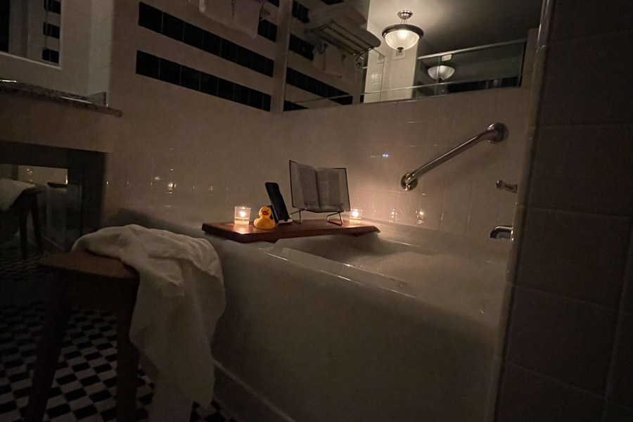Bubble bath and dimmed lights