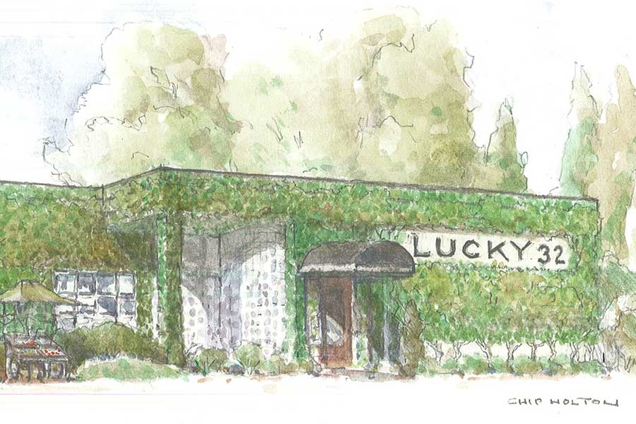 Lucky 32 Southern Kitchen Watercolor by Artist-In-Residence Chip Holton