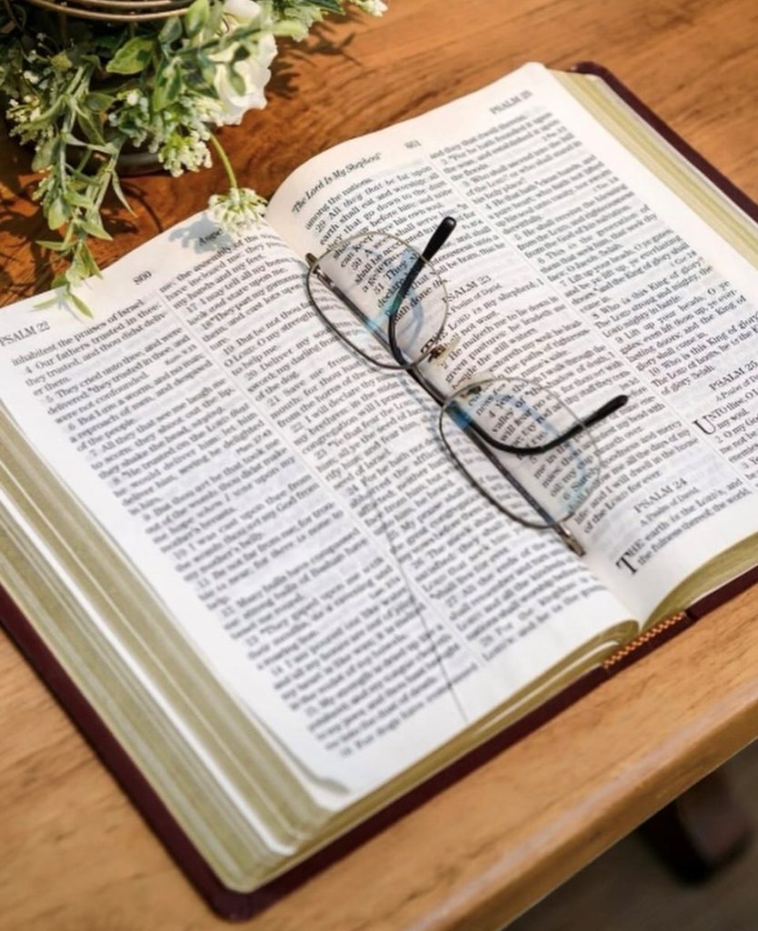 Kim displayed her late father's Bible that he read every night. It was displayed exactly as he left it on the day he passed on Psalm 23. Photo by Brian Anthony Photography.