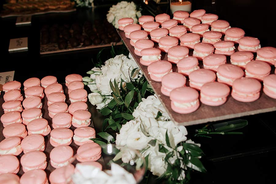 Pink Macaroons with creme filling prepared by Green Valley Grill.
