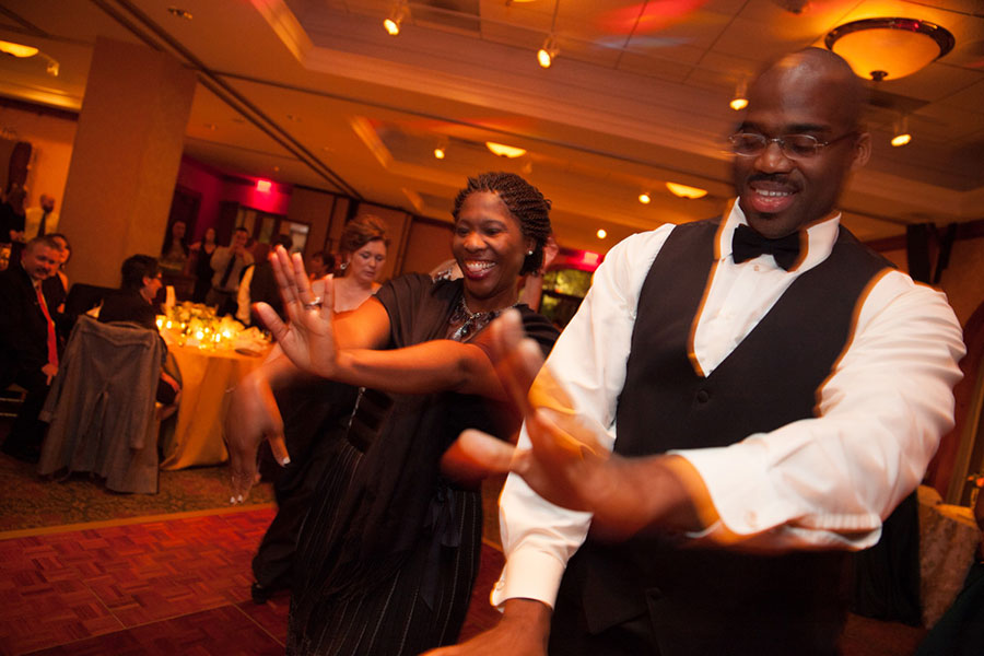 Guests of wedding reception dancing and having a great time