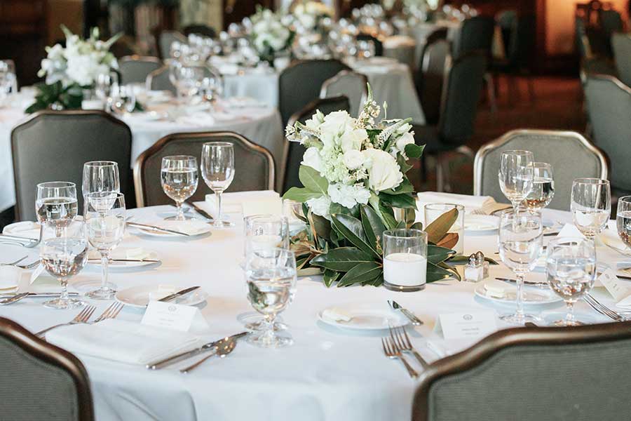 Caldwell Room set with rounds of 8 for 129 guests