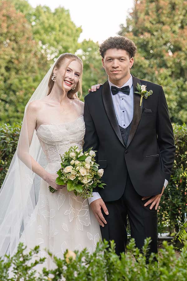 Bride & Groom with Garden Party Themed Wedding | In His Image Photography O.Henry Bride and Groom featured in article in Marry Me NC Magazine, Styled Shoot Showdown