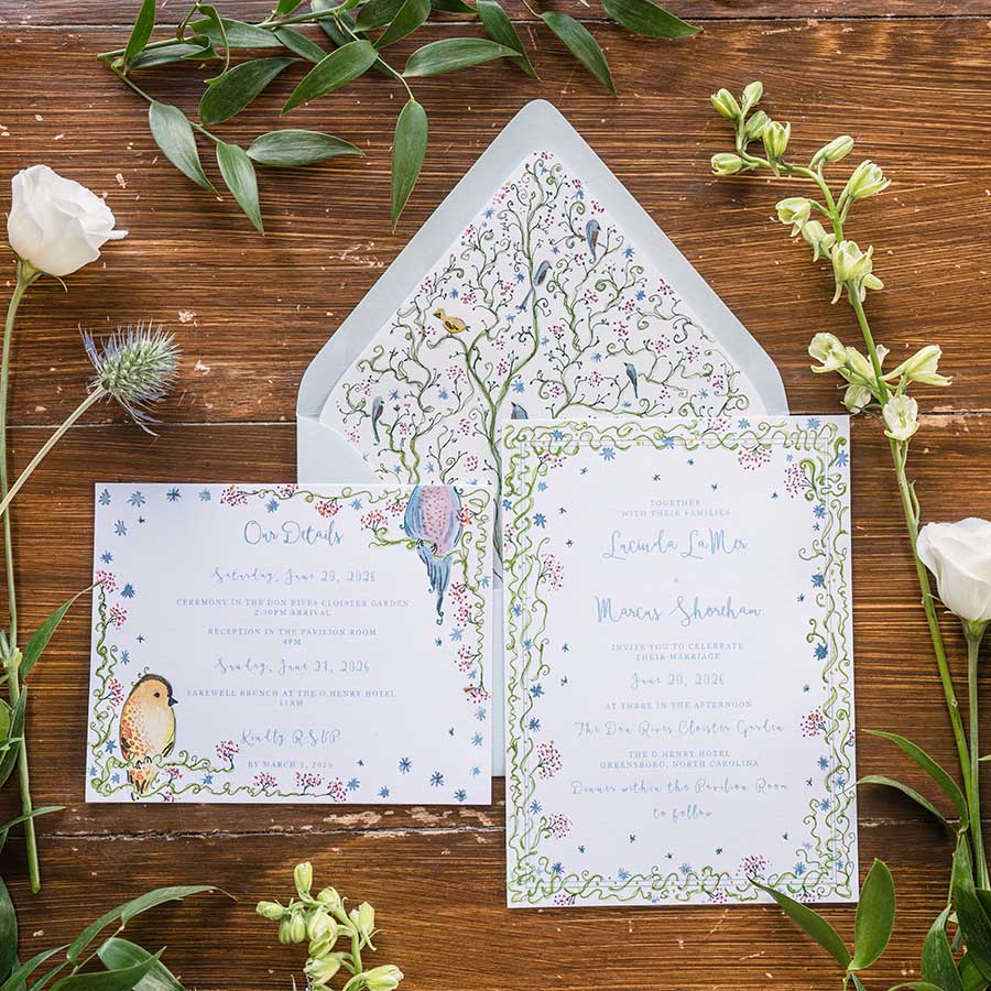 Hand painted Flatlay/Stationary | Photo by In His Image Photography Hand painted Flat Lay/Stationary inspired by the wallpaper in the Pavilion by Haley Brown Fine Watercolor & Stationary Suites