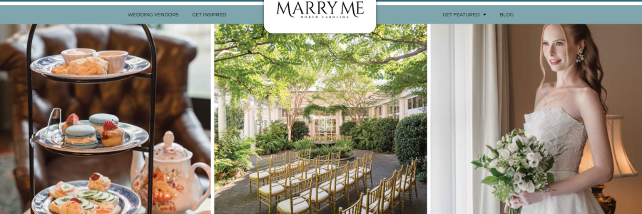 Marry Me NC O.Henry Hotel Wedding Feature Marry Me NC Wedding Inspiration Feature of O.Henry Hotel. Photo of Afternoon Tea Service, Cloister Garden Wedding, and a bride Getting Ready in the Porter Hospitality Suite.
