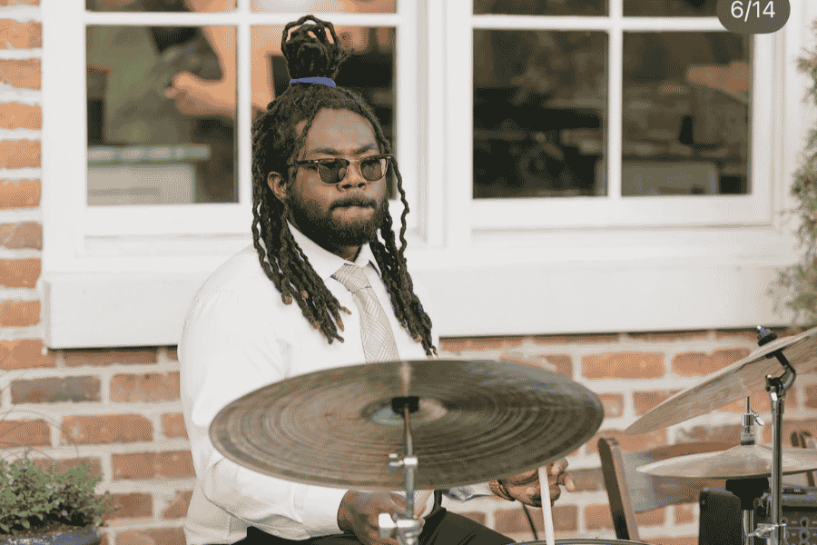 Kassem_Williams Kassem Williams plays drums during the jazz brunch on July 5, 2026.